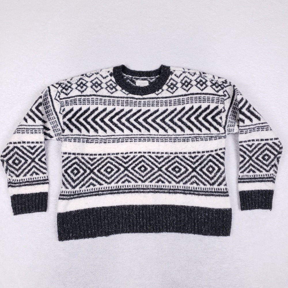 Lucky‎ Brand Tribal Fair Isle Knit Sweater Size Large Black